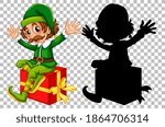 Happy elf sitting on present box illustration
