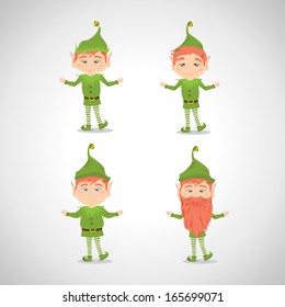 Happy Elfs - Isolated On Gray Background - Vector Illustration, Graphic Design Editable For Your Design. 