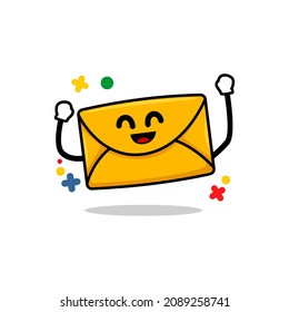 happy email concept. isolated cute mail cartoon face happy jump  vector illustration