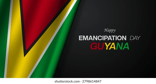 Happy Emancipation Day Guyana. Guyana flag. Great for posters, banners and social media. Black Background