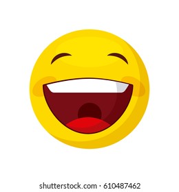 happy emoji cartoon icon over white background. colorful design. vector illustration