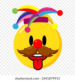 Happy Emoji with colorful Jester Hat on transparent background