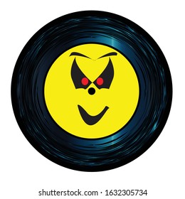 Happy Emoji emoticon ghost face on a 45 Seven Inch Vinyl record with yellow label over a white background