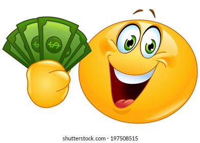 Happy emoji emoticon holding dollar bills