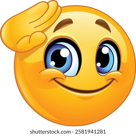 happy emoji emoticon saluting with a cheerful smile