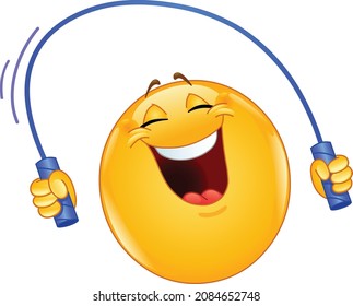 Happy emoji emoticon skipping with a jump rope