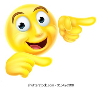 A happy emoji emoticon smiley face character pointing with both hands
