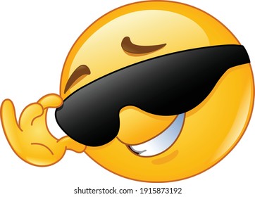 Happy emoji emoticon touching or fixing his sunglasses