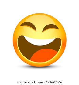Happy emoji face object on white background. Vector illustration