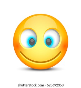 Happy emoji face object on white background. Vector illustration