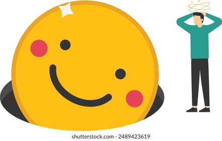 Happy emoji fell into a pit. Good review for product, rating to product. Vector illustration

