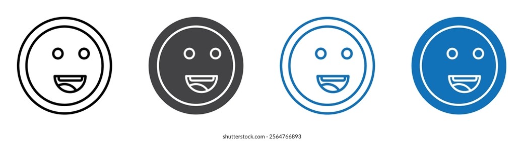Happy emoji icon flat editable icon mark set.