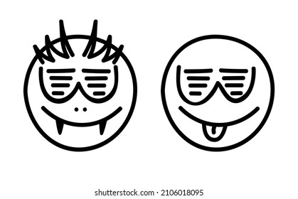 Happy emoji icons. Vampire in retro party glasses isolated on white background. Smiley emoticon for website design, simple modern symbol, linear icon for mobile app, social media, ui. Vector