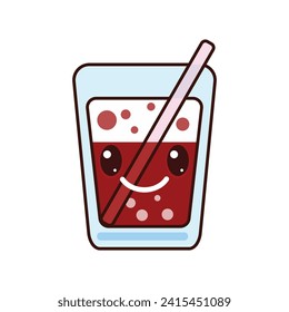 Happy Emoji Kawaii face on Bubble Cola Clipart - Cute Cartoon Cola Glass A Drink
