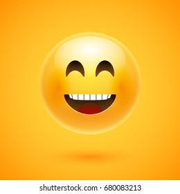 Happy Emoji Smile Yellow Round Emoticon Stock Vector (Royalty Free ...