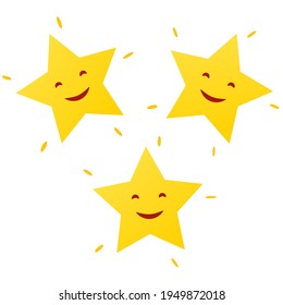 Estrella feliz de emoji con afiche de buen trabajo. Imagen de cliente aislada en fondo blanco