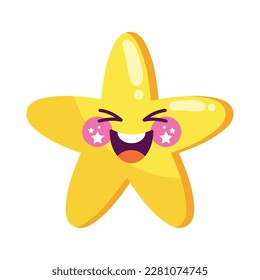 Happy emoji star laughing kawaii icon isolated