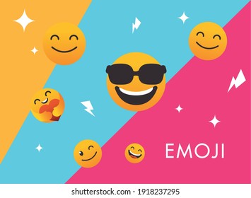 Happy Emojis Faces Collection Design, Emoticon Cartoon Expression And Social Media Theme Vector Illustration