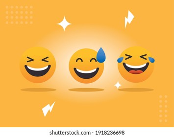 Feliz diseño de emojis, expresión de dibujos animados emoticonos y tema de medios sociales Ilustración vectorial