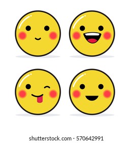 Happy emojis icon set. Set of vector emoticons in line style, emoji isolated on white background. Cute icons.