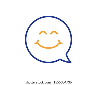 Happy emoticon chat sign. Smile face line icon. Speech bubble symbol. Colorful outline concept. Blue and orange thin line smile face icon. Vector