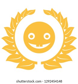 Happy emoticon chat symbol. muzzle inscribed in a wreath. Vector illustration.