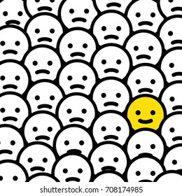 Happy emoticon in the crowd - isolated vector illustration