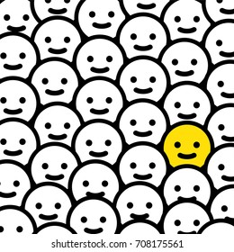 Happy emoticon in the crowd - isolated vector illustration