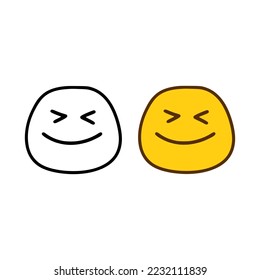 Happy emoticon in doodle style isolated on white background