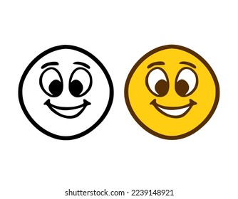 Happy emoticon in doodle style isolated on white background