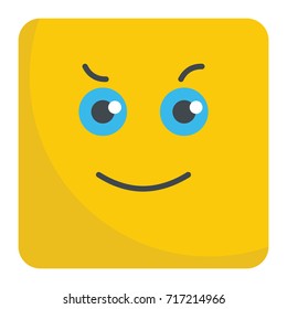 Happy emoticon face flat icon vector illustration for design and web isolated on white background. Vector emoticon. Yellow emoticon face.