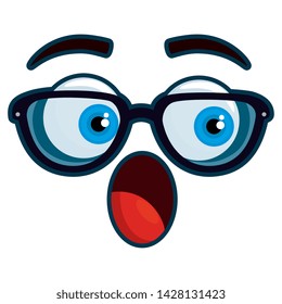 happy emoticon face with glasses kawaii character