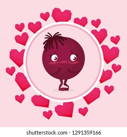 happy emoticon with hearts circular frame