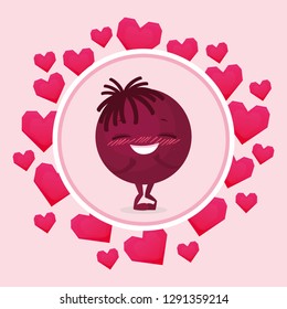 happy emoticon with hearts circular frame