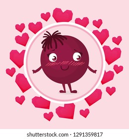 happy emoticon with hearts circular frame
