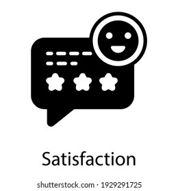 
Happy emoticon with message bubble, customer satisfaction solid icon