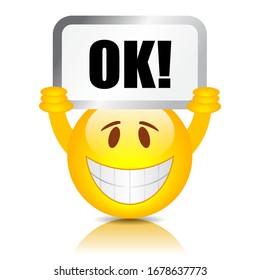 Happy emoticon with Ok sign, vector illustration