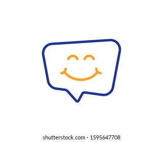 Happy emoticon sign. Smile chat line icon. Speech bubble symbol. Colorful outline concept. Blue and orange thin line smile chat icon. Vector