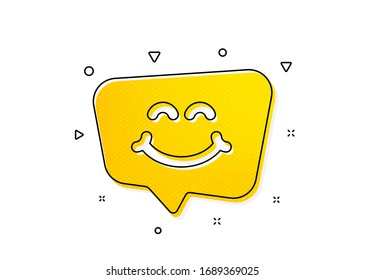 Happy emoticon sign. Smile chat icon. Speech bubble symbol. Yellow circles pattern. Classic smile chat icon. Geometric elements. Vector