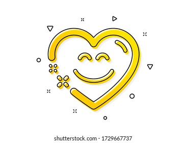 Happy emoticon sign. Smile chat icon. Heart speech bubble symbol. Yellow circles pattern. Classic smile chat icon. Geometric elements. Vector