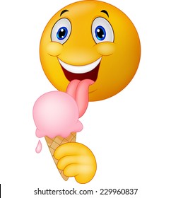 Happy emoticon smiley licking ice cream