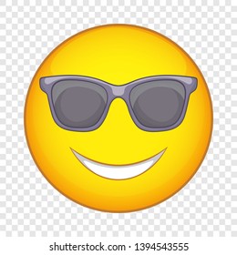 Happy emoticon in sunglasses icon. Cartoon illustration of emoticon vector icon for web design