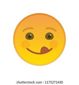 Happy emoticon with tongue out isolated on white background. Playful yellow emoji symbol. Social communication and internet chatting vector element. Cheerful smiley face with facial expression