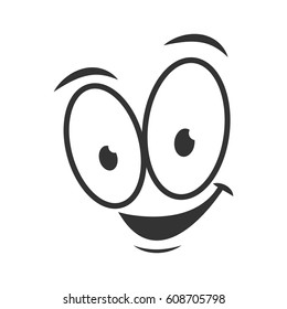 Happy emotion icon logo design in flat style. Simple joyful cartoon face in black and white colors. Successful graphic character vector illustration. Glad expression, satisfied emoticon symbol