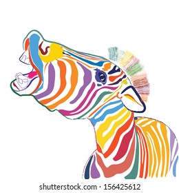 a happy emotional multicolored zebra, vector