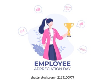 Happy Employee Appreciation Day Cartoon Illustration To Give Thanks Or Recognition For Their Employees With With Great Job Or Trophy In Flat Style
