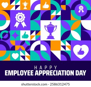 Happy Employee Appreciation Day geometric shape pattern background banner or poster design template. observed every year in March. Holiday concept. Use to any Template, card, poster, placard, template