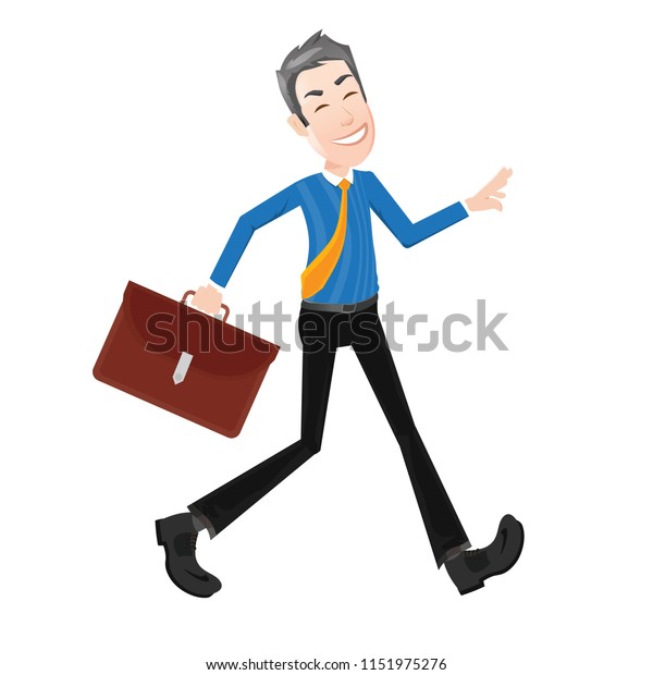 Happy Employee Businessman Worker Briefcase Walking Stock Vector ...