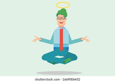 Happy employee character - An illustration of a floating and peaceful employee. A character of a worker.