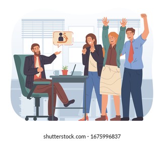 Happy employee getting pay raise. Salary increase